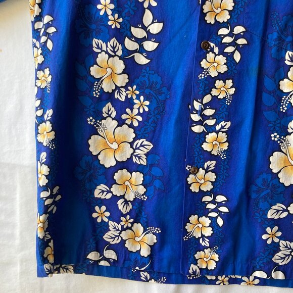 Vtg Pacific Legend Classic Hibiscus Aloha Hawaiian Shirt Navy Blue Size M Mens - Picture 6 of 14